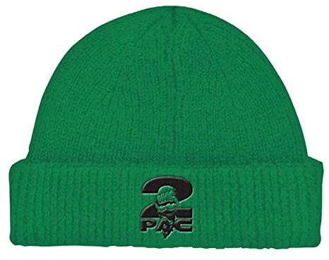 2Pac Tupac Mütze Beanie Fist Logo Nue offiziell Grün Roll Up Unisex One Size
