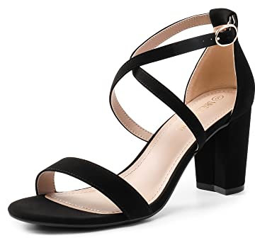 DREAM PAIRS Women’s Ankle Strap Dress Pump Low Chunky Heel Sandals Madison-1 Black-Nubuck Size 6.5 UK/8.5 US