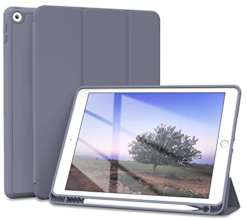 ZOYU Hülle für iPad 9./8./7. Generation 10,2 Zoll 2021/2020/2019 | Hülle mit Stifthalter für iPad 9/8/7 Gen 10,2, Weiche TPU Silikon Schutzhülle, Auto Schlaf/Wach, Stoßschutz, Violett