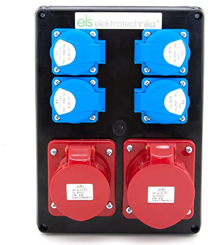 ELS Elektrotechnika Serie distributore da cantiere/distributore a parete senza apparecchi modulari (4 x 230 V I 1 x CEE 16 A I 1 x CEE 32 A nero)