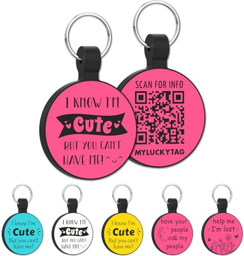 MYLUCKYTAG QR-Code Silikon-Haustier-ID-Tag für Hunde und Katzen – Online-Profil, Standortalarm-E-Mail, digitaler Tag, leiser und langlebiger Halsbandanhänger, graviert