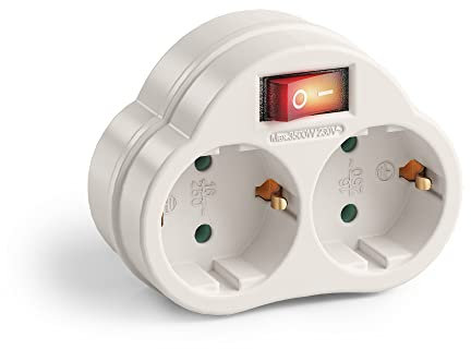Perfect, presa multipla con interruttore on/off, 2 prese Schuko, 16A / 250V AC, 3500 watt, bianco