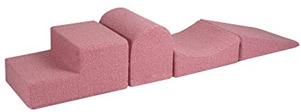 MEOWBABY Schaumstoff Bausteine Kinder – Kletterbausteine Indoor – Softbausteine XXL Baby – Riesen Bausteine XXL für Kinder – Spielpolster & Bewegungsbausteine, Boucle, Rosa