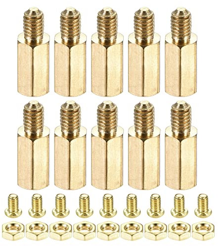 YOKIVE 10 Juegos Latón Hexagonal Roscado Espaciador Tornillo Tuerca Kit, Espaciador con Hembra-Macho Hilo | Levantando Placa PCB, para Industrias Electrónicas (M4 11+6 mm)