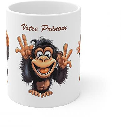 Jm-Déco Mug personnalisé personnalisable avec prénom ou petit texte - Idée cadeau - Mug original pour Enfant ou Adulte (Singes)