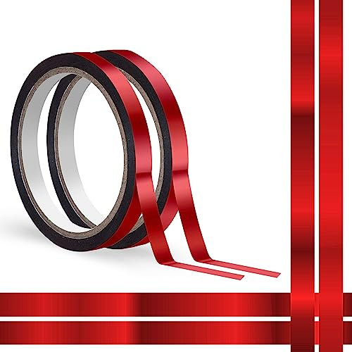 Ruban Graphique Pailleté Rouge de 100 Mètres, 2 Rouleaux de Ruban Washi Métallique Résistant à l'Eau/Déchirure, Enveloppant Miroir Métallique Amovible sans Résidu, 1cm x 50 Mètres