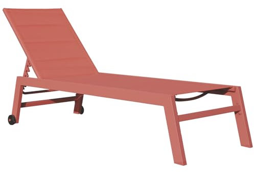 Happy Garden Bain de Soleil Barbados en textilène et Aluminium Terracotta. Transat d'extérieur Multi Position.