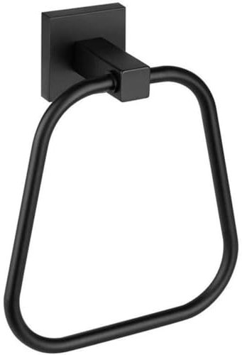 Porte-serviettes trapézoïdal noir mat fabriqué en acier inoxydable. Cet anneau porte-serviette mural offre une touche moderne à n'importe quel décor de salle de bain tout en offrant un endroit