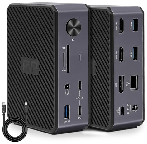 RVP+ USB C 3 Monitor Docking Station, 14-in-1, 10Gbps, 5Gbps USB 3.0, 85W Laptop Charging, PD 18W, Triple Display-4K HDMI Dual Monitors and DisplayPort, Gigabit Ethernet, Audio, TF/SD 3.0 (RVP-G8)