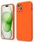 oakxco for iPhone 15 Plus Phone Case Liquid Silicone, Neon Bright Solid Color, Thin Slim Soft Rubber Gel Matte TPU Plain Simple Cover for Women Girl Cute,Neon Orange