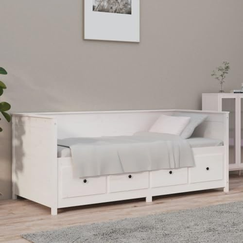 Annlera Bettgestell 197,5x97x80cm Weiß Massives Kiefernholz Klappbett Boxspringbett Schrankbett Gästebett Kinderbett Tagesbett Massivholzbett Polsterbett Robusten Bettgestell