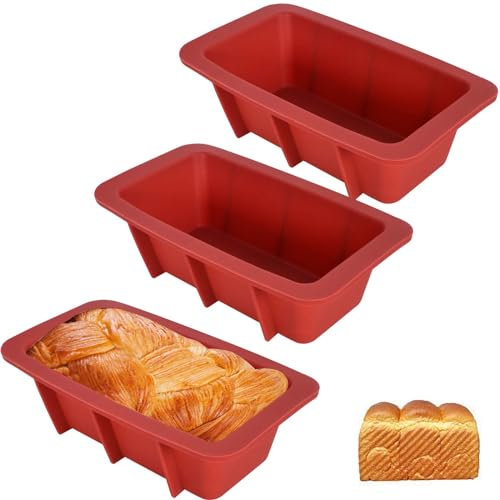Wisebom 3Pcs Moulle à Cake Rectangulaire, Anti-adhésif en Silicone, Moule Mini Cake Silicone Moulle pour Patisserie, Moule a Pain pour Fabrication Petits Cake, la Cuisson du Pain, Mini Gateaux (12cm)