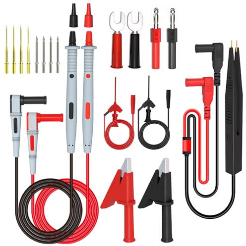 Multimeter Messleitungen Set, 21-teiliges digitales elektrisches Prüfspitzen Kitsmit Krokodilklemmen, SMD-IC-Prüfhakenklemme, Prüfpinzette, Flachstecker, Scharfsonden für Multimeter-Prüfungen