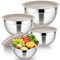 HaWare Rührschüssel 4er Set, Edelstahl Schüssel Salatschüssel mit Luftdichtem Deckel und Silikonboden, Ideal zum Kochen Backen Aufbewahrung, Stapelbar & Spülmaschinenfest, 4,6L/2,8L/1,5L/0,7L - Khaki