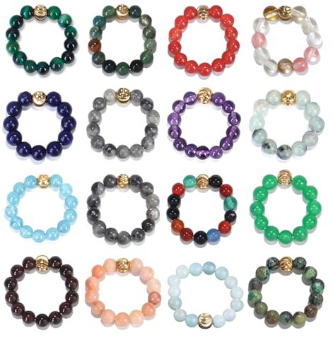 LOOMIKKE 4 mm großer elastischer Seilring im Bohemian-Stil, einfacher Kristallring, Vintage, handgefertigt, elastischer Ring, bunter Perlenring, as pics show, Stein:, Kein Edelstein