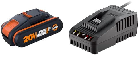 WORX - Batterie Li-ION 20 V / 2,0 Ah - WA3551.1 & Chargeur 20 V Li-ION 2.0 A - WA3880 - pour Outils WORX sans Fil POWERSHARE - Garantie 2 Ans
