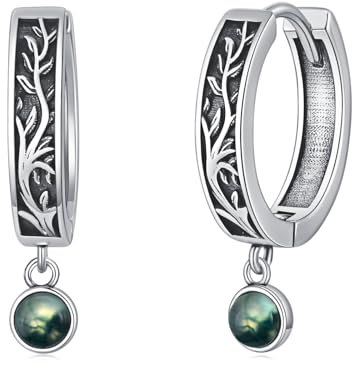 ROMANTICWORK Lebensbaum Ohrringe 925 Sterling Silber Baum des Lebens Moosachat Creolen Huggie Ohrringe Baum des Lebens Schmuck Geschenke für Damen