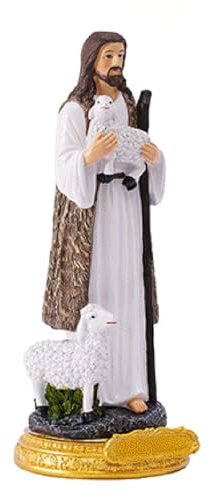 BEBIKR Handbemalte Figur Good Shepherd, italienischer Einfluss, 21 cm hoch, heilige Statue, Figur, zarte Handwerkskunst, Geschenk