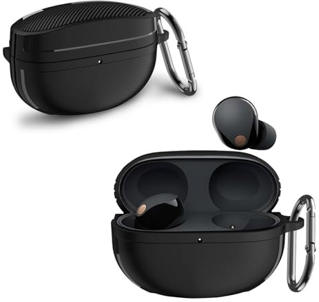 KZIOACSH Case for Sony WF-1000XM5, Ultra Slim [Shockproof] Rugged TPU Protective Case Full-Body Anti-Scratch Anti-Lost Washable Earphone Skin Cover with Keychain for Sony WF-1000XM5, Black