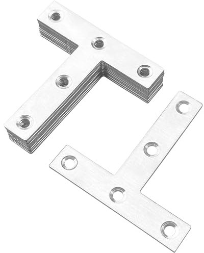 12 PCS Stainless Steel Furniture Connection Plates,Flat Metal Repair Mending Fixing Plate Brackets Support (T-Shaped)