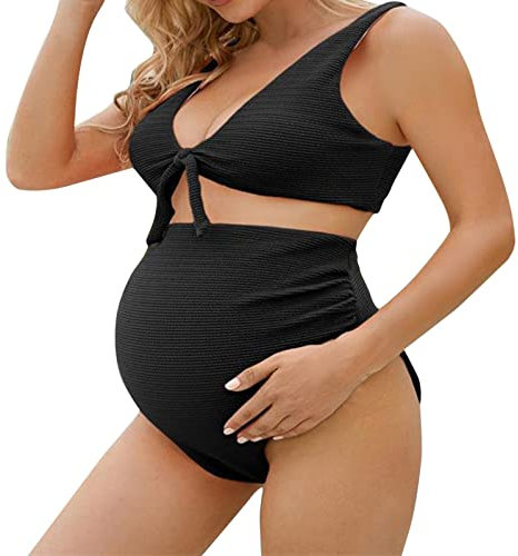 Maillot de Bain 2 Pièces d'été pour Femmes Enceintes Tankini Maillots de Bain Deux Pièces Grossesse Push Up Maillots de Bain Maternité Elegant Taille Haute Ensemble Maillot De Bain