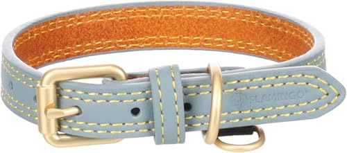 Flamingo Halsband für Hund Virginia hellblau XS/S 24-30cm 15mm - Mit einem Ring für ID-Anhänger - Genäht für extra Stärke