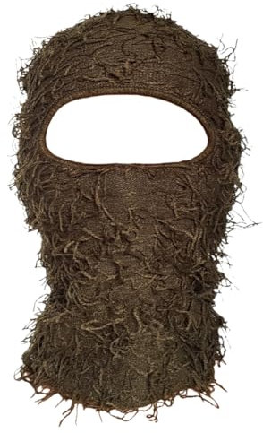 HIQIU Distressed Balaclava Vollgesicht Ski Gesichtsmaske Winddicht Gestrickte Vollgesicht Ski Cover Halswärmer für Damen Herren (Armeegrün)