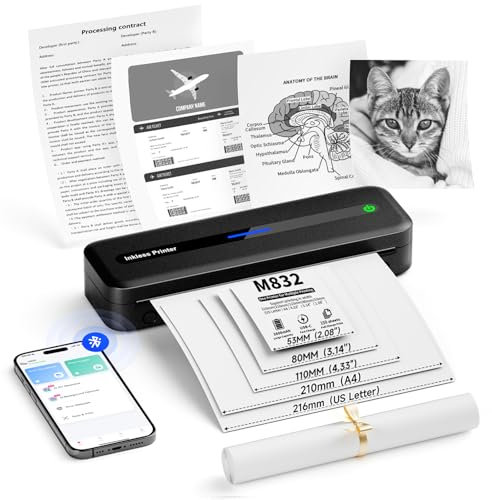 Itari M832 Impresora Termica Portatil, Impresora Portatil- Nueva actualización 304 dpi, Impresoras Portatiles Bluetooth para Teléfonos Móviles, Compatible con Varios Tamaños de Papel Térmico,Negro