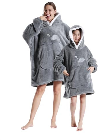 lelelonmon Hoodie Decke mit Ärmeln Kuschelpullover, Tragbare Decke zum Anziehen Erwachsene,Kleine Geschenke für Frauen, Geeignet Kapuzenpullover für Erwachsene, Männer, Frauen, Jugendliche (Hellgrau)