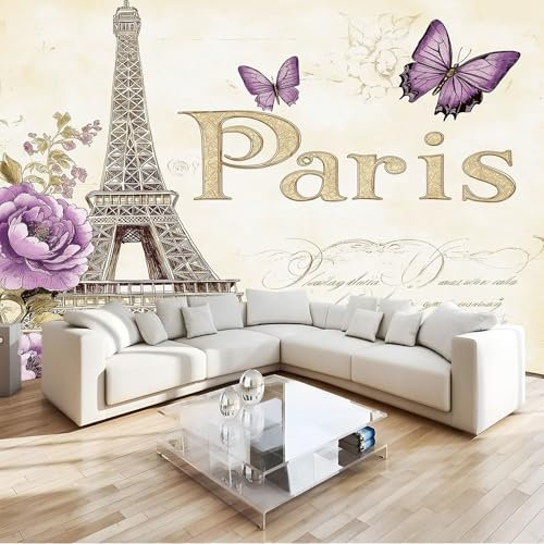 Papier Peint 3D Paris Tour Eiffel Panoramique Peinture Murale Interieur 200x140 cm pour Salon Chambre à Coucher D'Enfant Maison Décoration Murale