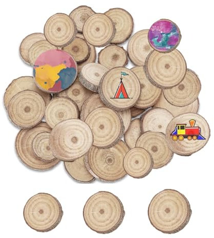 50 Stücke Holzscheiben Klein, 4-5cm Durchmesser Holz Log Scheiben, Runde Naturholz Baumscheiben Ohne Loch, Unvollendete Holzkreise für DIY Basteln Hochzeit Weihnachten Dekoration