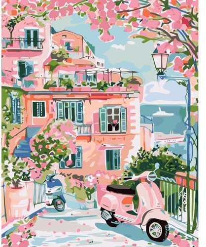 JATOK Kit de peinture par numéros pour adultes, débutants sur toile colorée, pigment acrylique facile à faire soi-même, peinture pour décoration murale d'intérieur, 40,6 x 50,8 cm, sans cadre, village