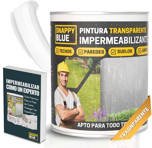 [4L] Revestimiento Sellador Impermeabilizante Híbrida con Poliuretano, Pintura Impermeable Definitivo Terrazas, Techos y Exteriores, Protección Fugas Goteras,+ 3Colores (Transparente, 4l)