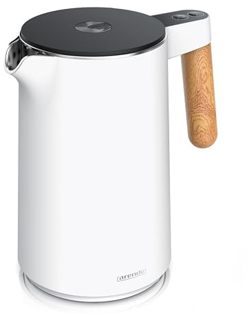 Arendo Wasserkocher mit Temperatureinstellung indicatore di Temperatura, Bianco, Acciaio Inossidabile, C: bollitore Elettrico