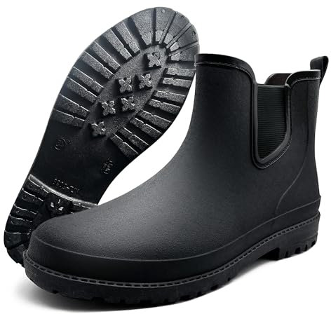 Rouhuhura Mens Rain Boots, Ankle Wellies Men Short Wellies Short Wellington Boots Mens Rubber Garden Boots for Men Black Wellies for Gardening Fishing Walk Mud Dogs Wellies Boots（UK 10