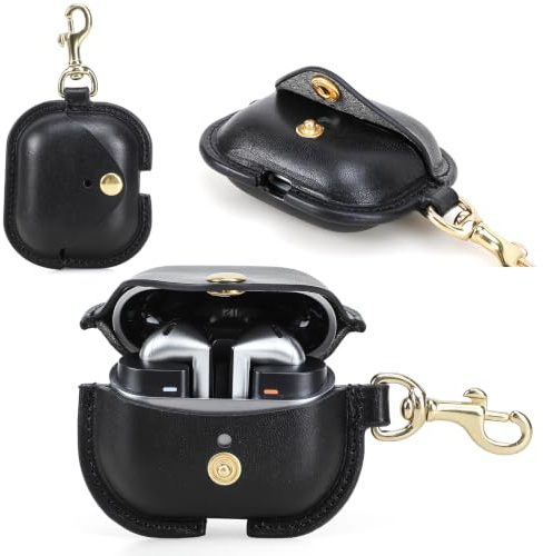 CONTACT'S FAMILY Custodia in Pelle per Samsung Galaxy Buds 3 Pro (2024) - Accessori Compatibili con Gancio per Chiavi (Nero)