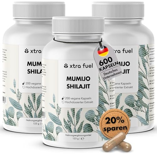Shilajit Original Kapseln - 1000mg Tagesdosis - 600 Kapseln (hochdosiert) - Mumijo Shilajit Extrakt (10:1 Formel) - 80% Fulvinsäure, 12% Huminsäure, +85 Mineralien - Vegan + Geprüft (3er Pack)