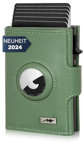 Marc Peter® Chicago Leder Push Air Slim Wallet - Airtag Geldbörse mit Münzfach - RFID Schutz kleines Mini Portmonee Leder Türkis XL MÜNZFACH