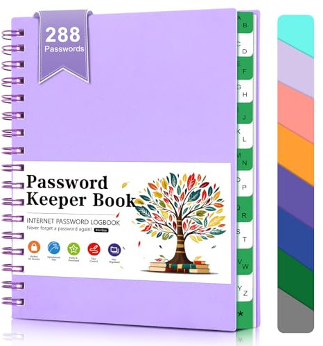 BLESWIN Livre de Mots de Passe en Spirale - Petits Livres de Mots de Passe pour les Personnes Agées, Cahier de Mots de Passe pour L'ordinateur et L'adresse Internet Connexion au Site Web, Violet Clair