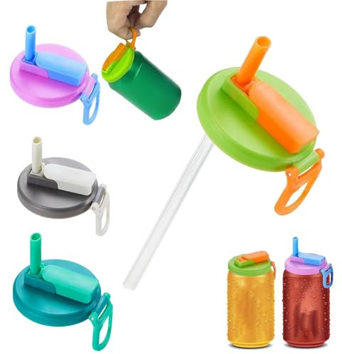 4 Pack Can Straw Lid,Soda Can Lids with Straw,Can Covers with Straws,Can Lids for Fizzy Drinks,Soda Can Lids,Reusable Leakproof Can Lids Fit Standard Canned Beverage, Beer, Juice (4 Pack)
