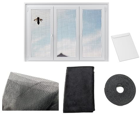 Fliegengitter + Klettband 130cm x 150cm für Fenster, Insektenschutz, Moskitonetz, Mückenschutz, Käferschutz, Bienenschutz, DIY, Fensterschutz ohne Bohren, Fliegen Gitter, Insect Stop