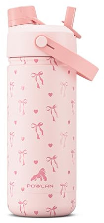 18 oz Insulated Water Bottle for Teens Girls: 2-in-1 Straw Spout Lid, Leakproof, BPA-Free, Easy Carry, 24H Cold, Cute Patterns, Insulated Stainless Steel Cup for School, Travel, Gift (Sweetheart Bow)