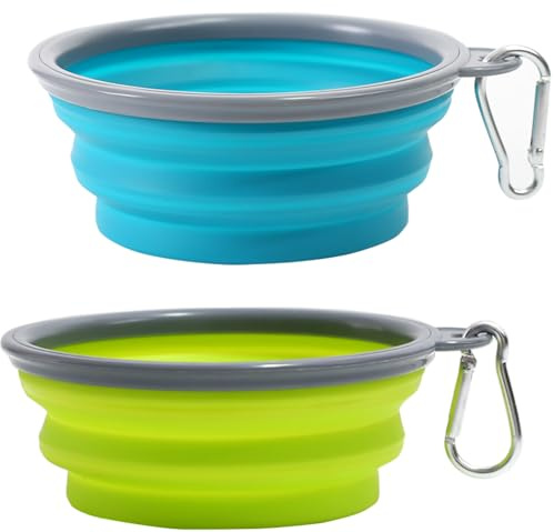 2 Stück Hundenäpfe Faltbare Reiseschale, Auslaufsichere Hundenapf mit Bergsteigerkarabiner für Katzen, Hunde und Haustiere für Wasser und Futter 650ml