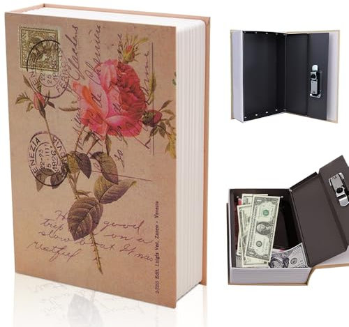 Lotvic Caja Fuerte para Libro con Cerradura de Combinación, 18 x 11,5 x 5,5 cm Caja de Seguridad en Forma de Libro, para Joyas, Efectivo, Dinero, Objetos Valiosos