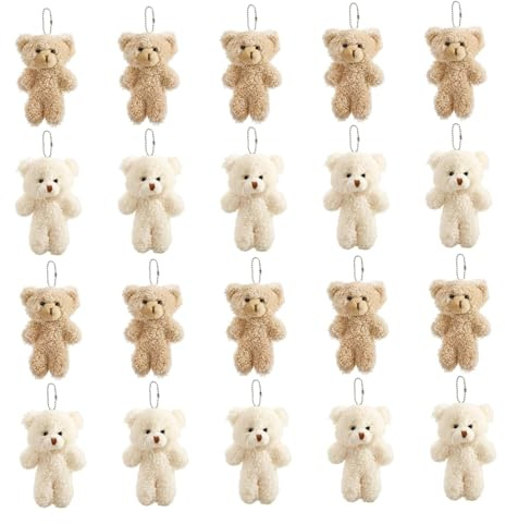 Stofftier-Schlüsselanhänger, 20 Stück, süßer Teddybär in Blush, Plüsch-Schlüsselanhänger, kleine Teddybär-Ornamente, weicher Bär, winziger, Großpackung für Geburtstag, Valentins