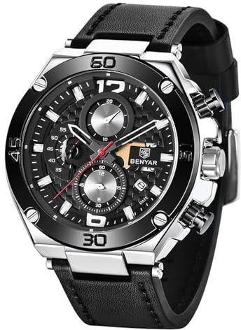 BY BENYAR Herrenuhr Uhren Herren Wasserdicht Herrenuhren Chronograph männer Armbanduhr für Herren Gold/Silber/Blau/Schwarz Eleganz Lederarmband/Edelstahl Quarz Geburtstags/Weihnachts