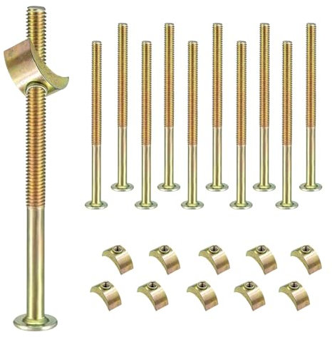 Lot de 10 boulons de connexion pour meubles avec rondelles demi-lune, vis de meubles avec boulons de lit de 100 mm, écrous à barillet M6, connecteurs de meubles pour lits, berceaux, chaises, lits bébé