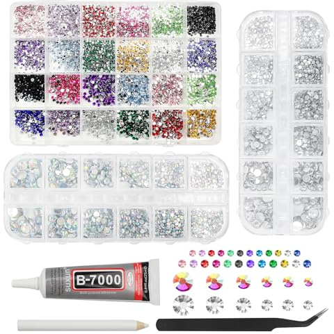5000pcs Resin Rhinestones Kit, AB Crystal Nail Charms Gems 2-6mm | Includes Tweezers for Easy Picking and Placement, Suitable for Diy Decoration on Clothes, Face Makeup and Craft Projects