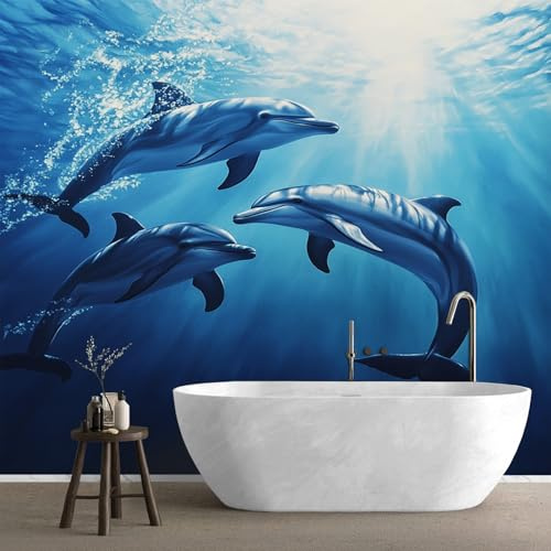 MMYAOKEN Tapete Delfin Fototapete Delfine Unterwasserwelt Wandtapete Wohnzimmer Schlafzimmer Kinderzimmer Moderne Tapeten Vliestapete Meerestiere Wanddeko 200 x 140 cm (B x H)