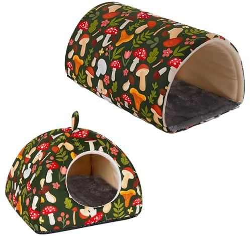 Meerschweinchen Haus & Tunnel Set 2 Stück Plüsch Halbgeschlossenes Meerschweinchen Kuschelhöhle mit Waschbar Matte Kleintier Versteck für Frettchen Hamster Hasen Igel Zwergratten (Satz 1)
